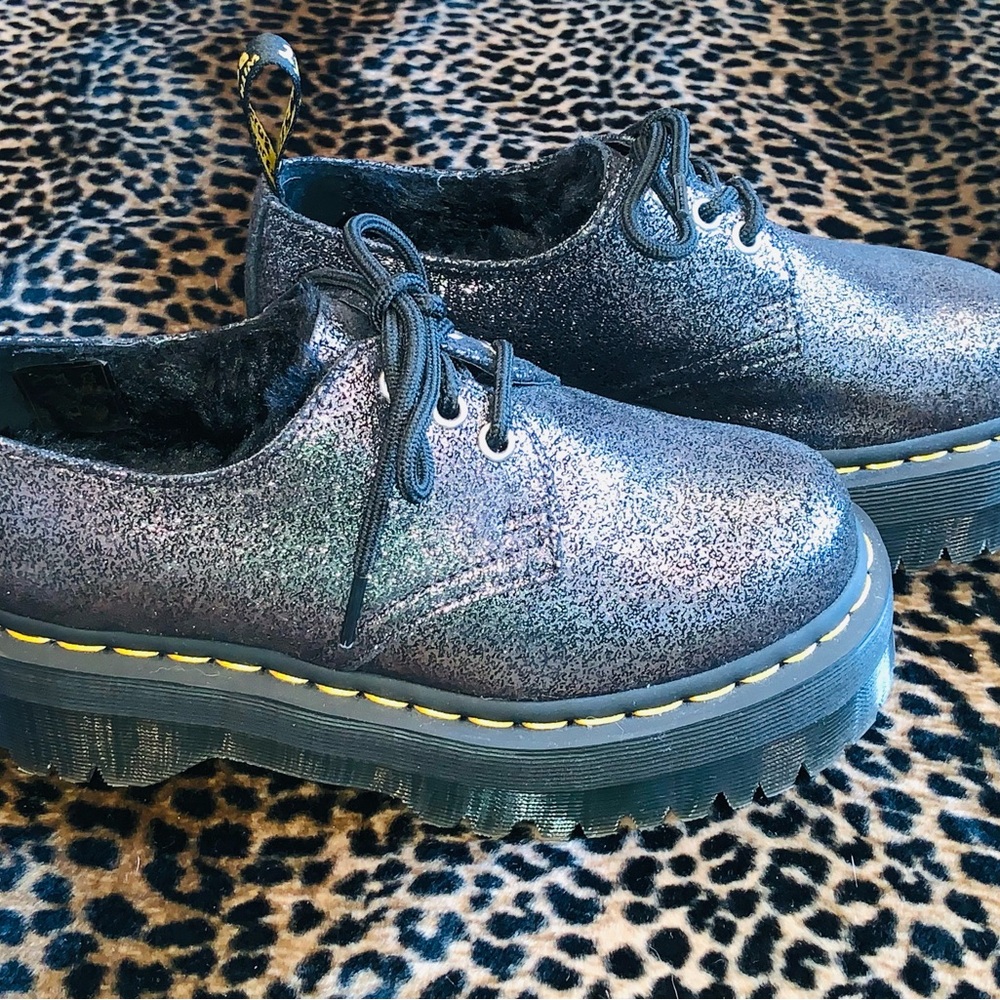 Dr. Martens Glitter Platform Shoes - Silver